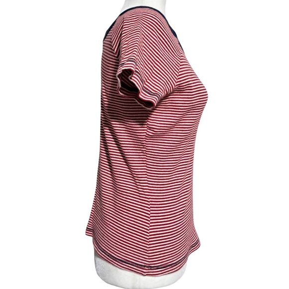 Faded Glory Y2K Baby Tee Crop Top Red & White Striped Navy Trim Sz L Retro - Picture 10 of 10